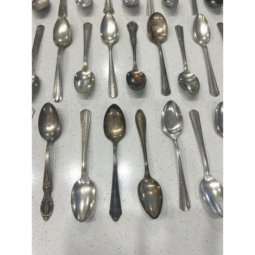 Vintage 48pc Silverplate Teaspoons Lot Mixed 1930s Antique Coffee Spoons Patina - Picture 5 of 11